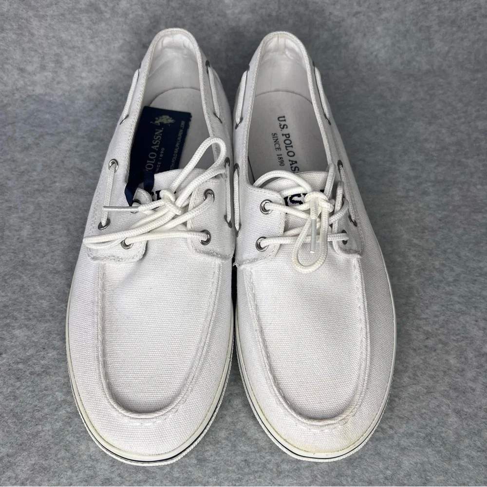 U.S. Polo Association Starboard Canvas Boat Shoe Sneaker Mens 9 White Preppy NWT